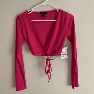 Fuchsia Pink Long Sleeve Wrap Top